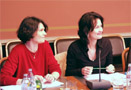 Marlies Meyer and Eva Glawischnig in the meeting of the Praesidium of the Austrian Convention on 9 February 2004 in the Austrian Parliament. In this meeting the members discussed the report of Working Group 1 (Tasks and Aims of the State) presided by Heinz Mayer.